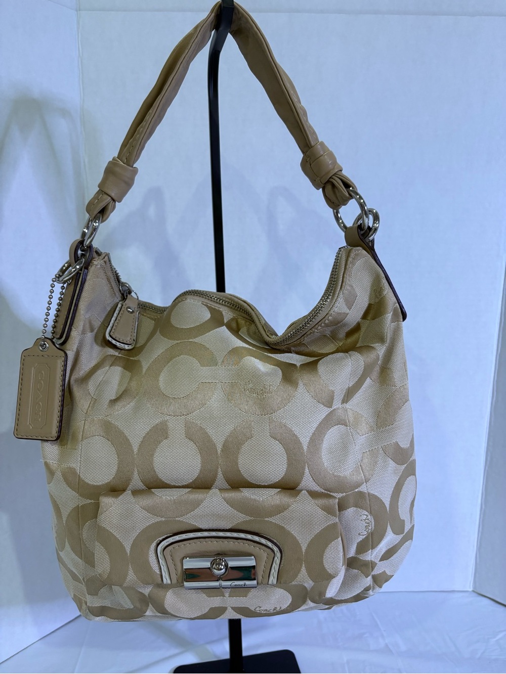 Coach Beige Signature Jacquard Shoulder Bag